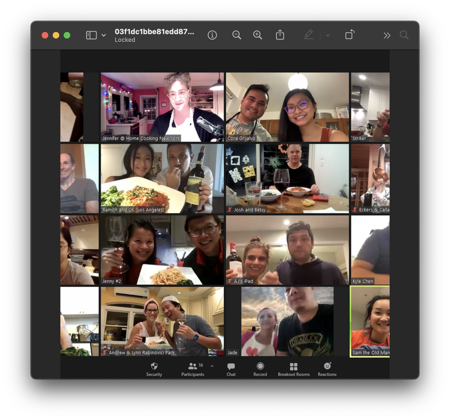 Food Jazz cohort cooking together on Zoom